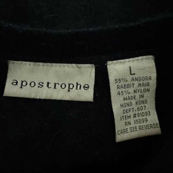 Vintage 90s Apostrophe Black Angora Blend Soft Fuzzy Fluffy Cardigan Sz L - Picture 3 of 6